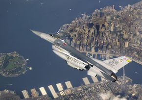 An F-16 flies a NORAD mission