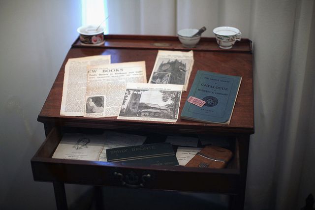 Charlotte Bronte's writing desk on display at the Bronte Parsonage Museum