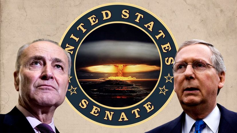 Senate majority leader Mitch McConnell (R) and Senate minority leader Chuck Schumer. Will the nuclear option be a reality? Mandel Ngan/Bill Clark/Getty