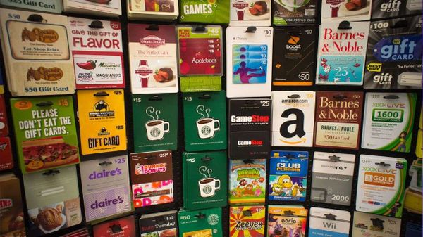 rack of gift cards