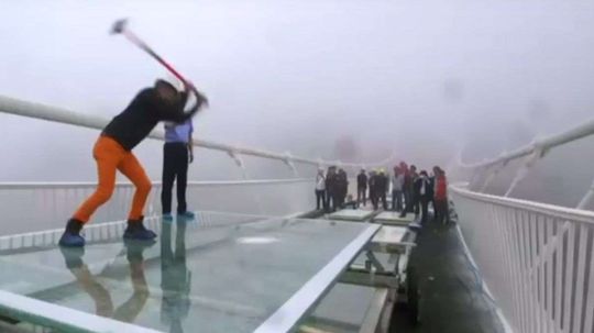 Watch the World's Highest Glass Bridge Get Sledgehammered