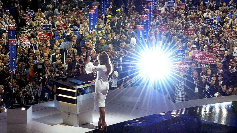 Melania Trump waves to the crowd at the end of her Monday, July 18, speech on the opening day of the 2016 Republican National Convention. Toni L. Sandys/The Washington Post/Getty Images