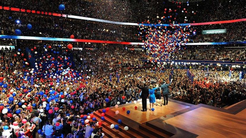 Balloons drop at the end of Republican presidential nominee Mitt Romney's address at the 2012 Republican National Convention. Toni L. Sandys/The Washington Post/Getty Images
