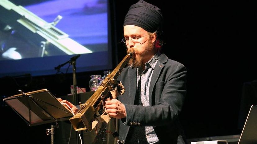 Subhraag Singh won first prize ith his futuristic, saxophone-like invention, the Infinitone. Georgia Tech