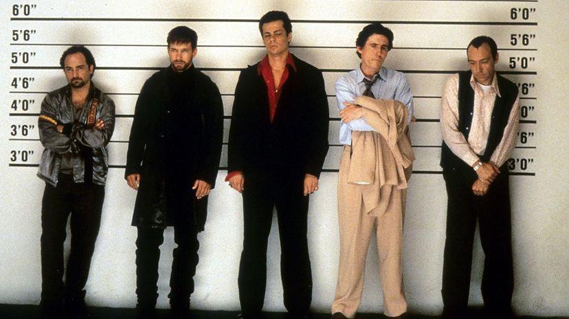 Kevin Pollak, Stephen Baldwin, Benicio Del Toro, Gabriel Byrne and Kevin Spacey line up in a scene from the 1995 film 'The Usual Suspects.' Nowadays, some law enforcement officers pull together virtual lineups using photos taken from passports, driver'... Gramercy Pictures/Getty Images