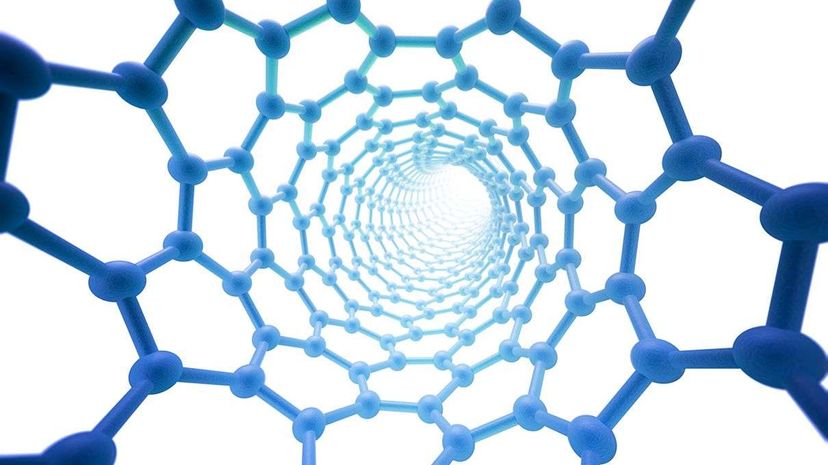 Carbon nanotubes, illustrated here, could be made from carbon dioxide harvested from the atmosphere; we could use them to create carbon-negative batteries. Andrzej Wojcicki/Getty Images