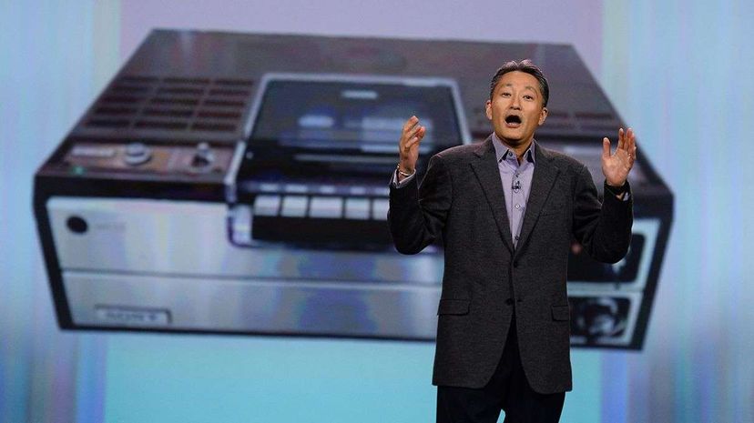 Sony president and CEO Kazuo Hirai delivers a keynote address in front of an image of a Sony Betamax at the 2014 International CES conference. Ethan Miller/Getty Images