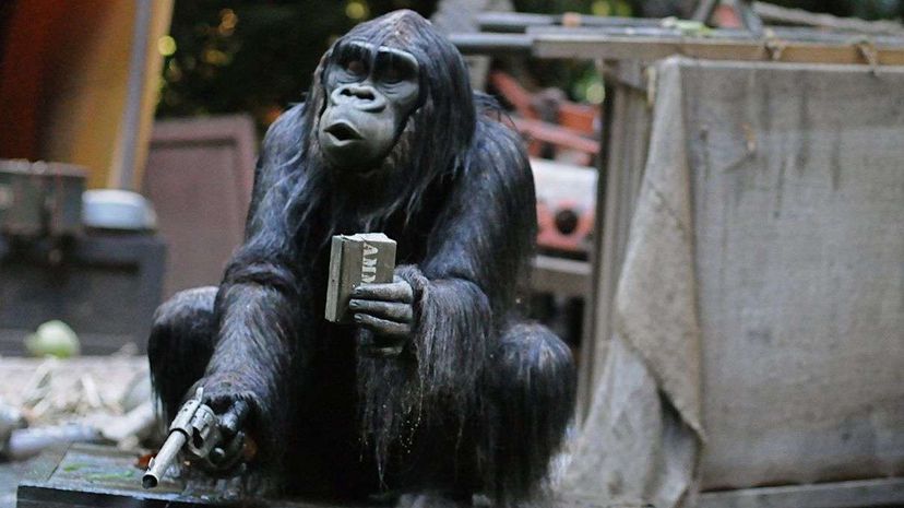 A gorilla brandishes a gυn in a scene froм the Walt Disney World attraction Jυngle Crυise. Scott Barlow