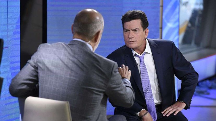 Charlie Sheen (R) discussing his HIV diagnosis with TV host Matt Lauer on the "Today" show in late 2015. NBC/Getty Images