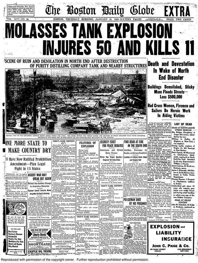 The front page of an extra edition of "The Boston Globe" following the disaster.