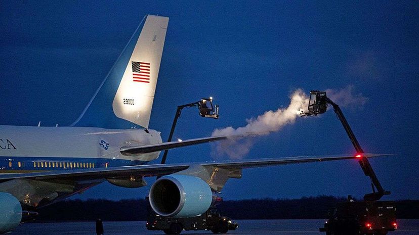 Air Force One undergoes a deicing procedure at Joint Base Andrews outside of Washington, D.C. One day, this could be a thing of the past, thanks to SLUGs. Martin H. Simon-Pool/Getty Images