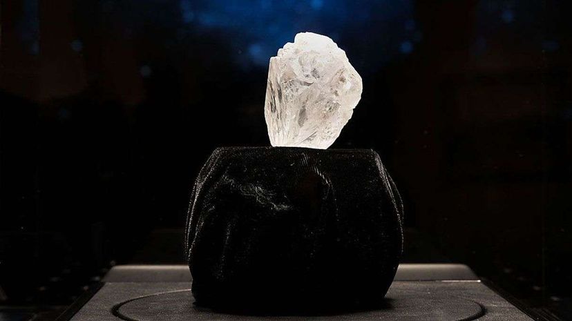 The 1109-carat rough Lesedi La Rona diamond, the biggest rough diamond discovered in more than a century, sits in a display case at Sotheby's on May 4, 2016 in New York City. CNN/Spencer Platt/Getty Images