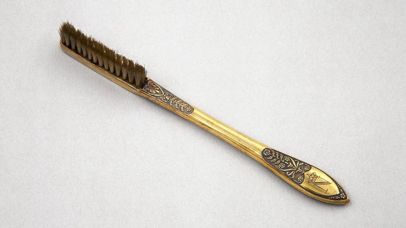 An early toothbrush, designed for Napoleon Bonaparte. Seen at the bottom of the handle is the letter "N"