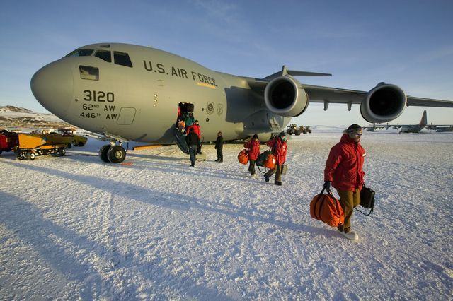 C17 with scientists at McMurdo Station, Antarctica