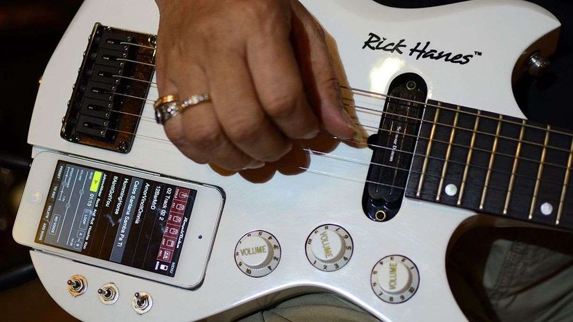 A guitar that works with an iPhone created at the Rick Hanes guitar factory in Sidoarjo, Indonesia. Arief Priyono/Getty Images