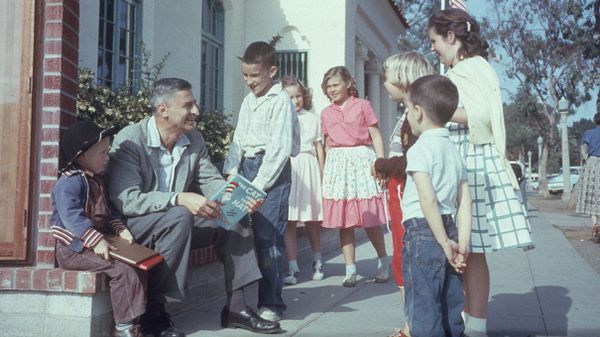 Theodor Geisel talking to children