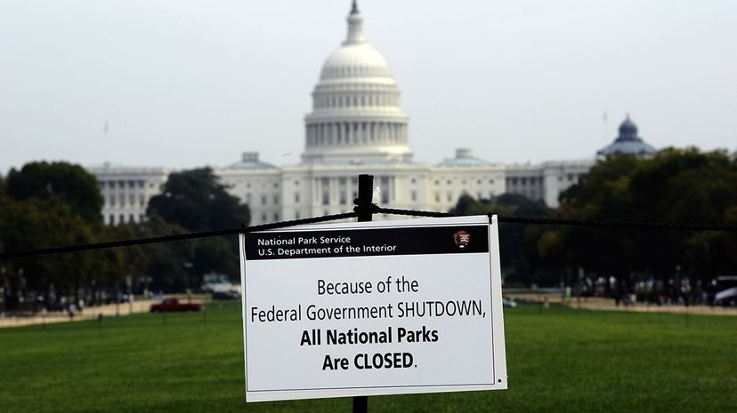 A closure sign is posted on the National Mall near the U.S. Capitol in Washington, D.C., October 3, 2013 when the federal government shut down for 16 days. JEWEL SAMAD/AFP/Getty Images