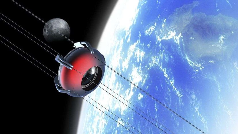 An artist's rendering of a space elevator attached to a nanothread structure. Victor Habbick Visions/Getty Images
