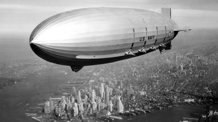 The flying aircraft carrier USS Macon above New York City in 1933. Universal History Archive/Getty Images