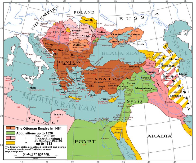 Ottoman Turkish, Map of Asian Part of Ottoman Empire