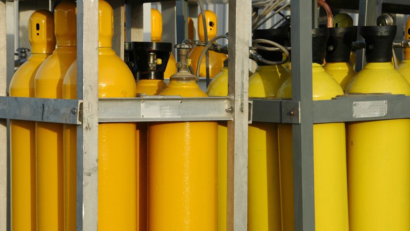 Yellow oxygen tanks used for oxygen engines