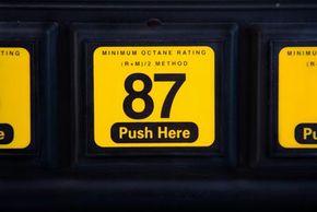 A fueling station button reveals the octane rating on retail gasoline.