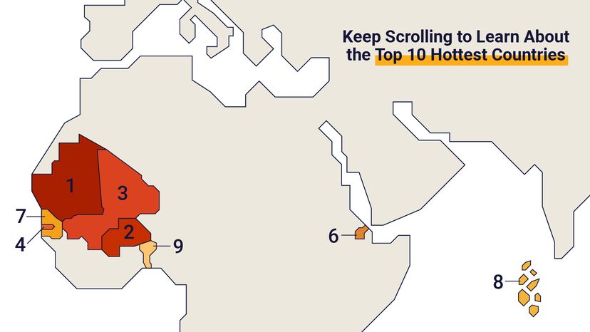 Map showing the world's hottest countries