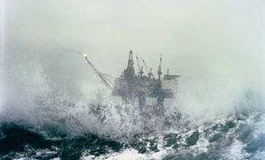 Oil Field Image Gallery Offshore oil platform 'Gullfaks C' stands up to a fierce, North Sea storm. In this part of the world, waves frequently reach as high as 6 feet (2 meters). See more pictures of oil fields and drilling.