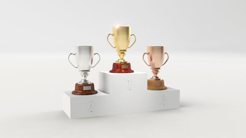 gold, silver and bronze trophies