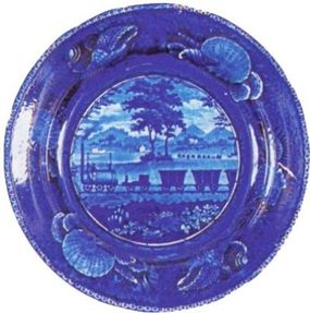 In 1828 -- before America had its first railroad -- English pottery maker Enoch Wood & Sons was offering a version of its famous "flow blue" dinnerware with a railroad theme.