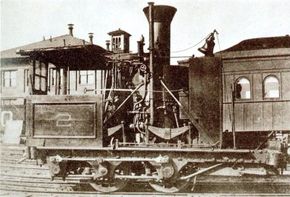 This 1836 &quot;Grasshopper&quot; is typical of the first successful American-built steam locomotives. With vertical boilers and indirect gearing, they were slow but surprisingly powerful.