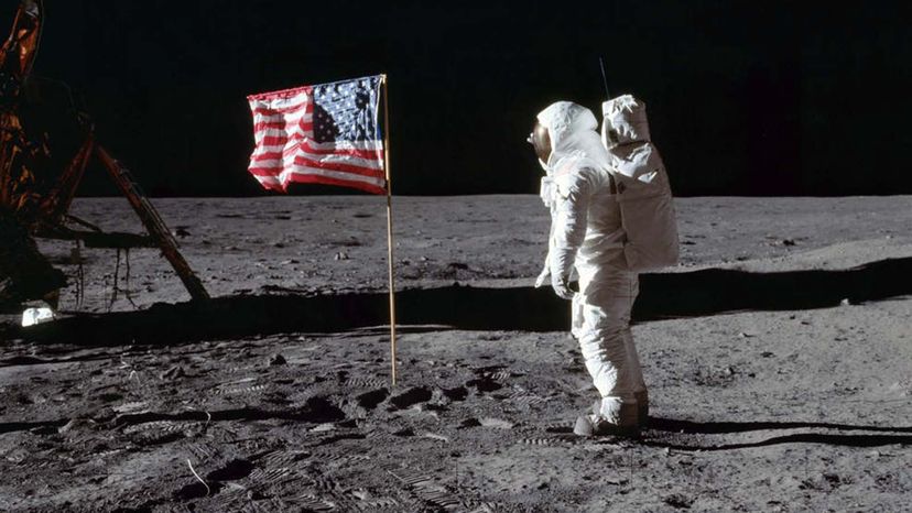 Buzz Aldrin flag on the moon