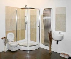 An example of a bathroom that doesn't leave enough space between the toilet and the shower.&nbsp;