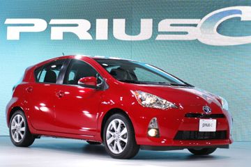 The 2012 Toyota Prius C hybrid is introduced during a press preview at the North American International Auto Show at the COBO Center on Jan. 10, 2012 in Detroit, Mich.