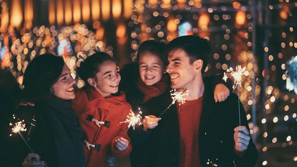 family with sparklers