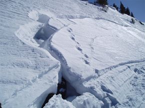 A clear fracture in a snow slab