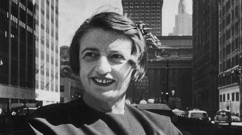 Author and philosopher Ayn Rand stands in front of the Grand Central building, midtown Manhattan, in 1957. New York Times Co./Getty Images