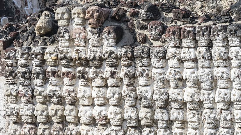 Ancient Aztec Skull Wall Templo Mayor Mexico City Mexico.