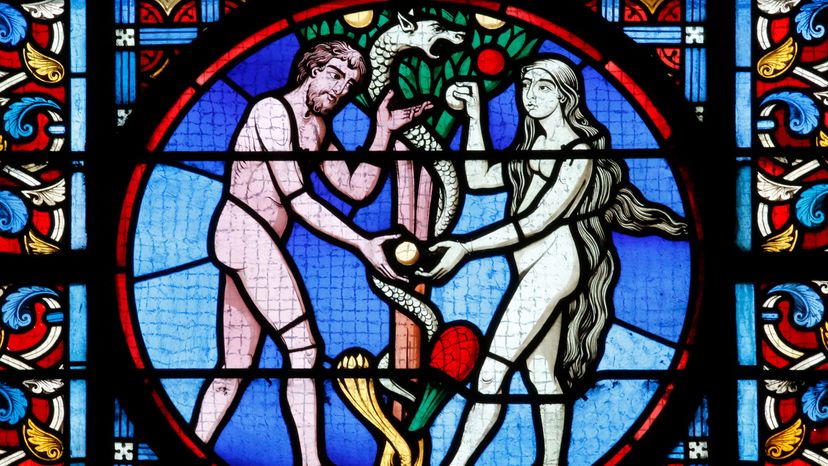 Adam and Eve, stained glass