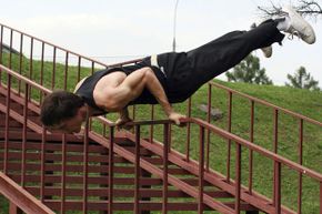 While the free-running nature of parkour is intended to take advantage of available obstacles in an urban landscape, practicing on the playground is a great way to hone your skills.