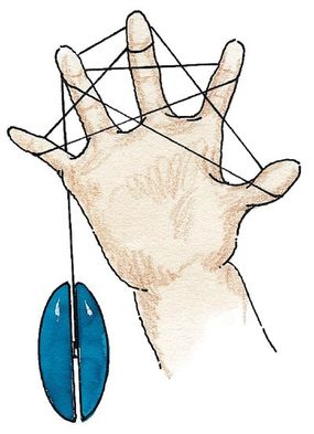 Loop the string around your thumb and display the star.