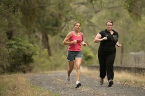 Nurse Fiona Tewierik (right) has PCOS and participated in a study on the effect of endurance exercise on her symptoms. Here, she works out with a personal trainer.