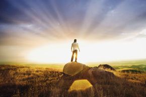 Man exploring nature outdoors alone.