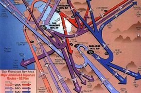 从旧金山湾区TRACON空域的机场出发和进场的向东空中交通走廊。(点击图片查看大图。)＂border=