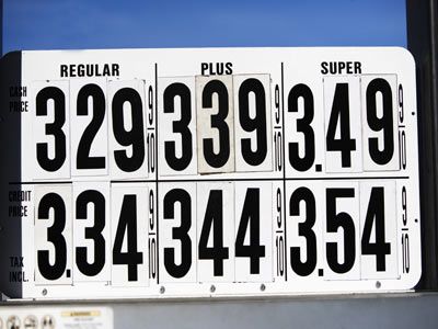Photo of advertised gas prices. 