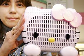 Japan's Sanrio displays the company's air purifier shaped as character Hello Kitty.