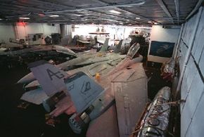 The hangar deck on the USS Dwight D. Eisenhower