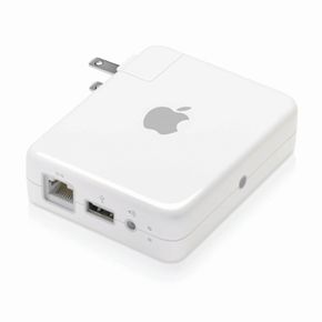 The AirPort Express has a built-in power supply. That means no cords to lose or tangle, whether you’re at home or on the road. 