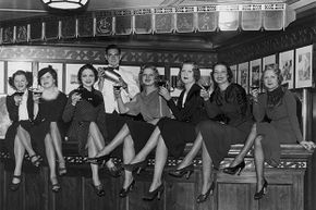 A group of young women toast the end of Prohibition in the luxury liner SS Manhattan, off New York, 1933. Before its repeal, the ship's bar was required to close 12 miles out from the U.S. coast.