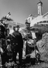 Sioux tribesmen staking claim to live and farm on Alcatraz.